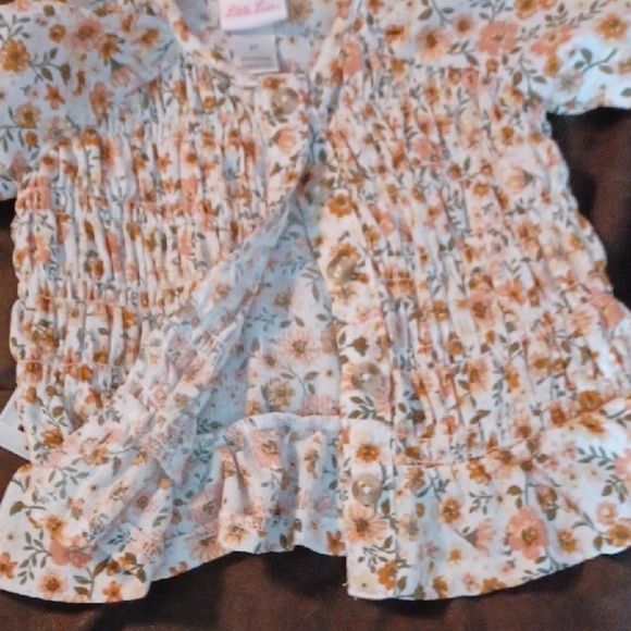 Little Lass Orange and Blue Blouse with Ruffle Detail - Picture 9 of 10